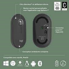 & Logitech Pebble Mouse 2 M350s optique-sans fils-graphite Bluetooth 5.2 LE